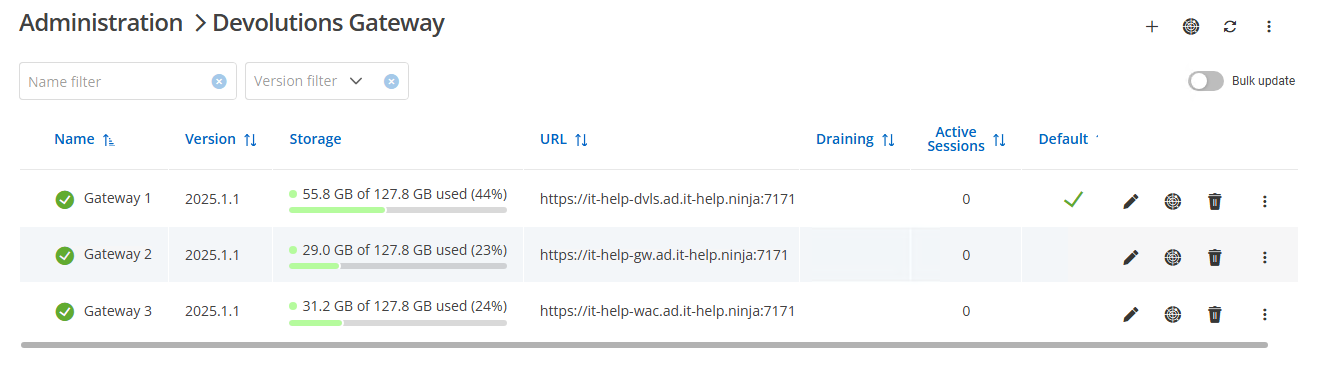 Viewing available storage space for Devolutions Gateway instances